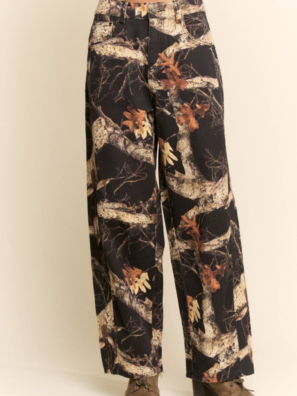 BNWT Davi & Dani Black Tree Camo Relaxed Wide-Leg Pants